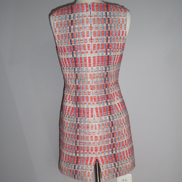 Tory Burch Tweed Red Blue Ribbon Sleeveless Metallic Career Work Shift Dress XS - Picture 5 of 10